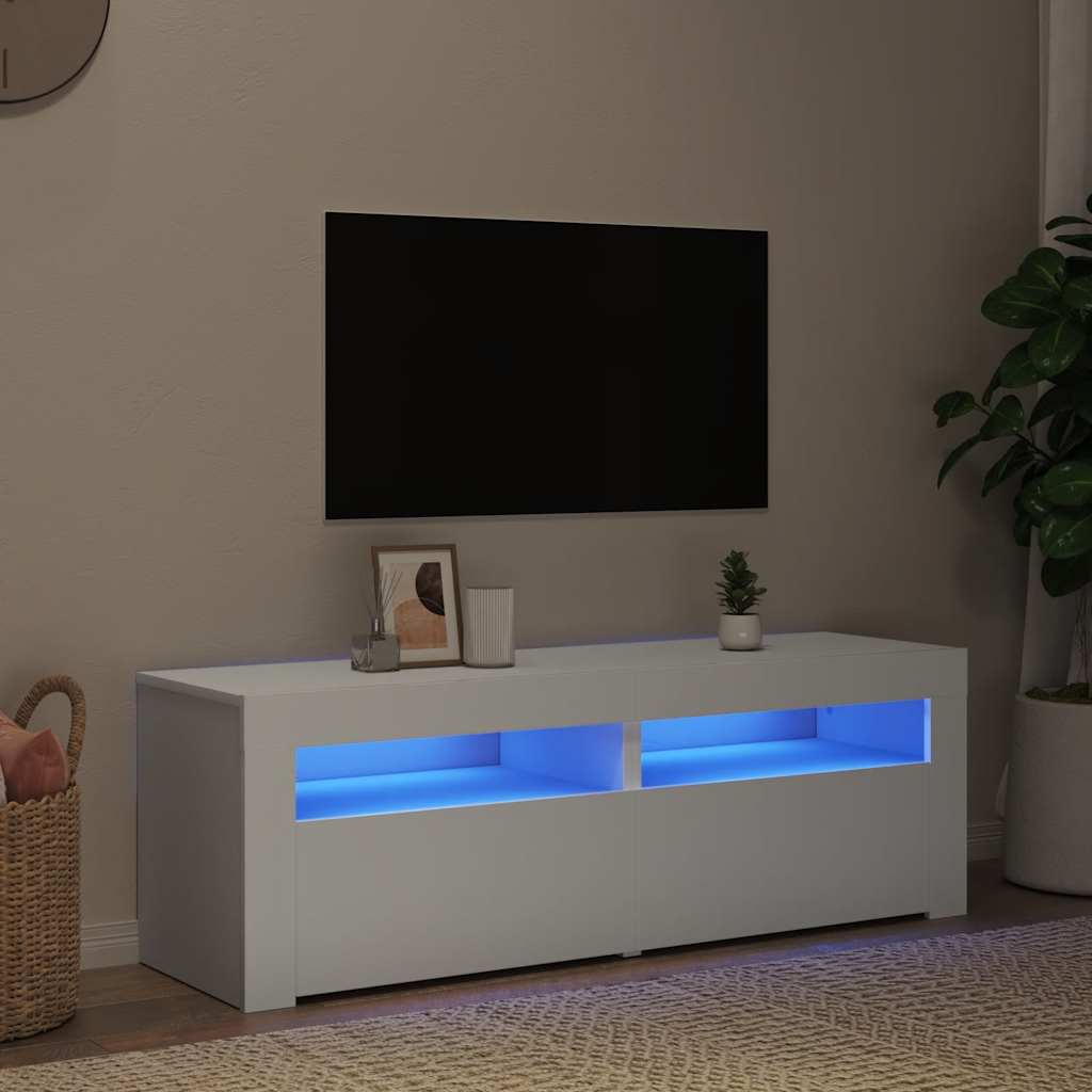 tv-skab med LED-lys 120x35x40 cm hvid