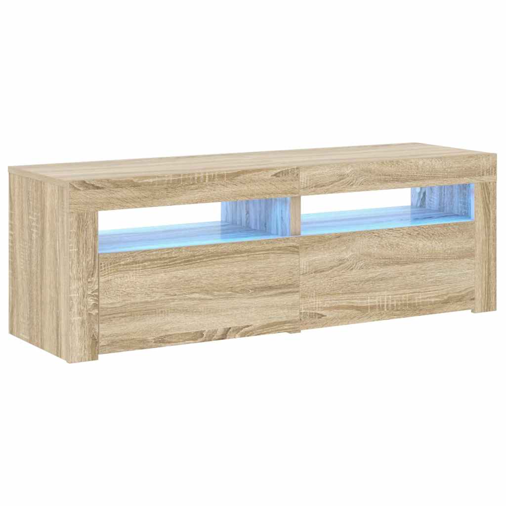 tv-bord med LED-lys 120x35x40 cm sonoma-eg