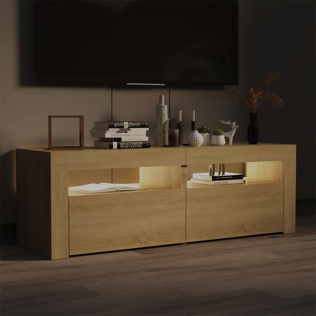 tv-bord med LED-lys 120x35x40 cm sonoma-eg