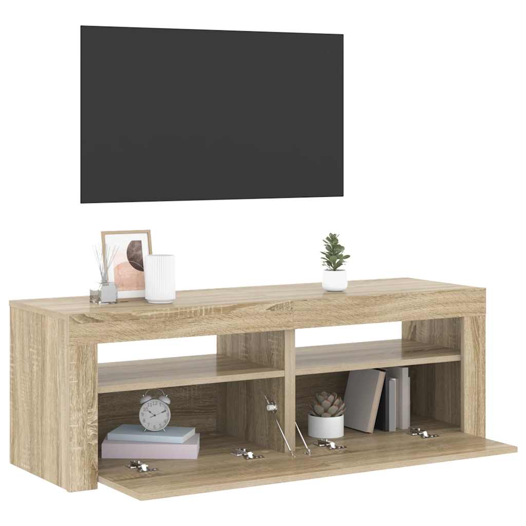tv-bord med LED-lys 120x35x40 cm sonoma-eg