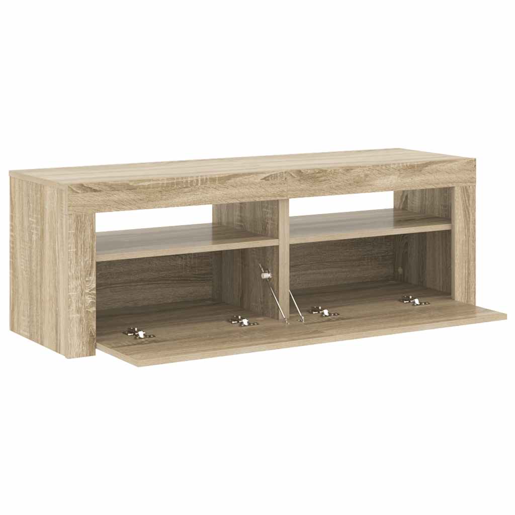 tv-bord med LED-lys 120x35x40 cm sonoma-eg