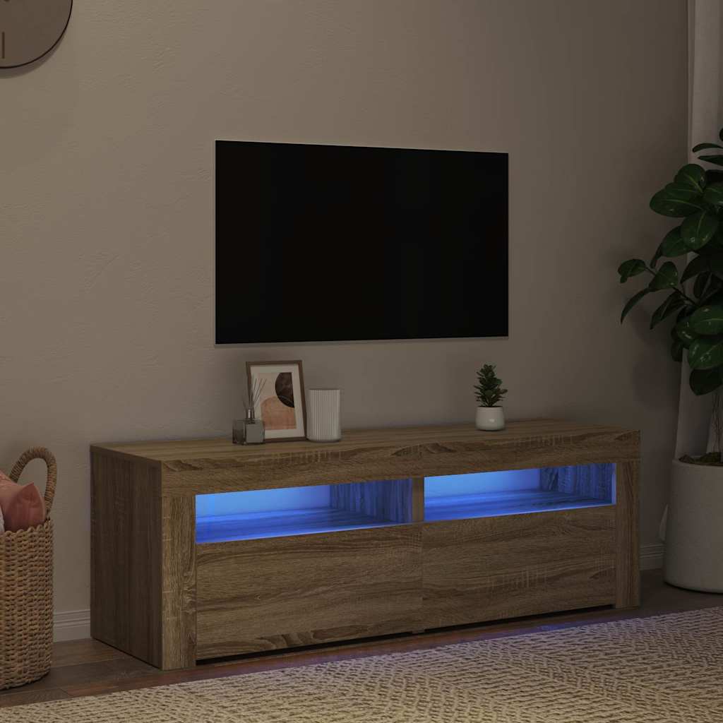 tv-bord med LED-lys 120x35x40 cm sonoma-eg