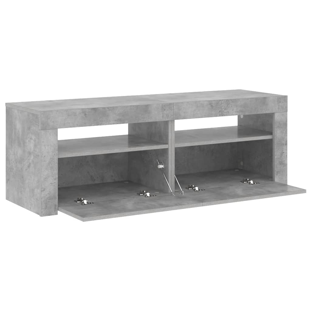 tv-bord med LED-lys 120x35x40 cm betongrå