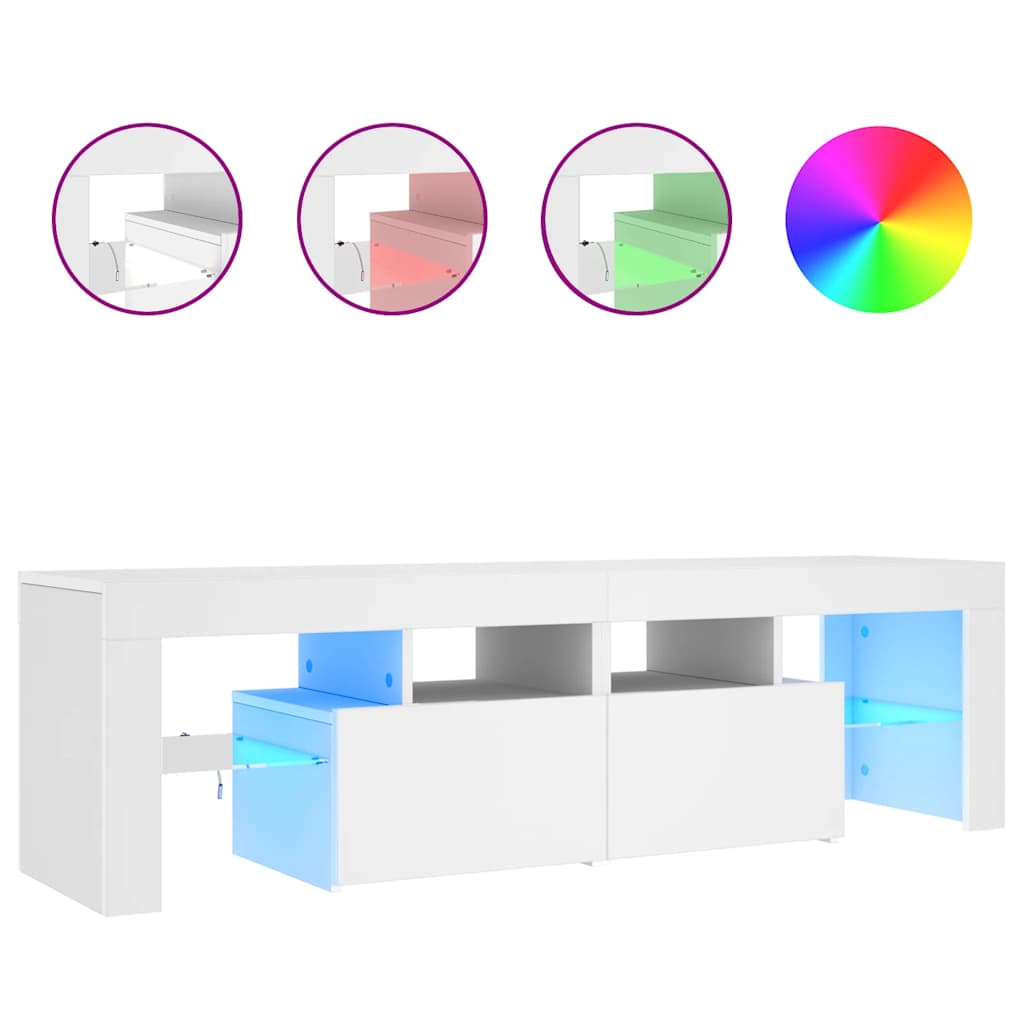 tv-bord med LED-lys 140x36,5x40 cm hvid