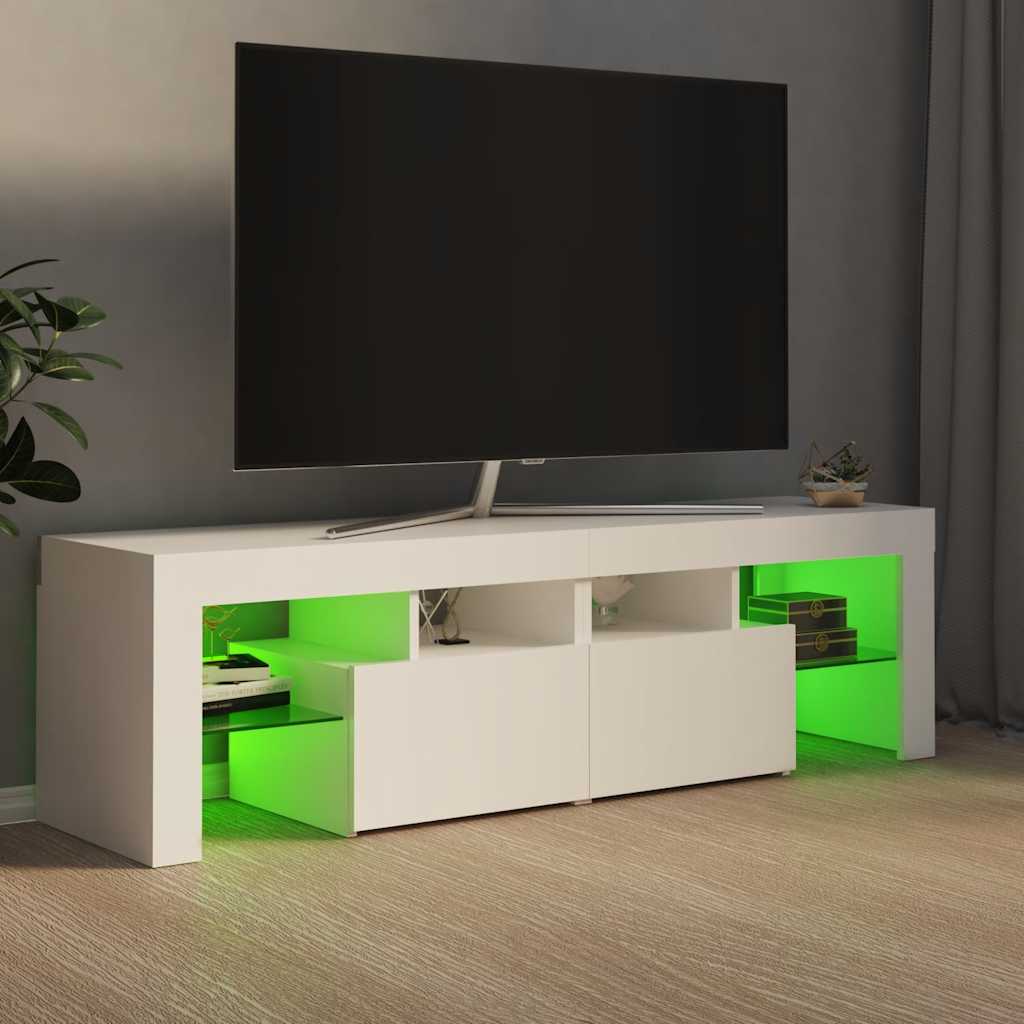 tv-bord med LED-lys 140x36,5x40 cm hvid