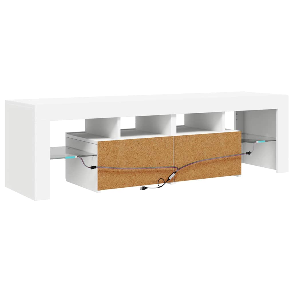 tv-bord med LED-lys 140x36,5x40 cm hvid