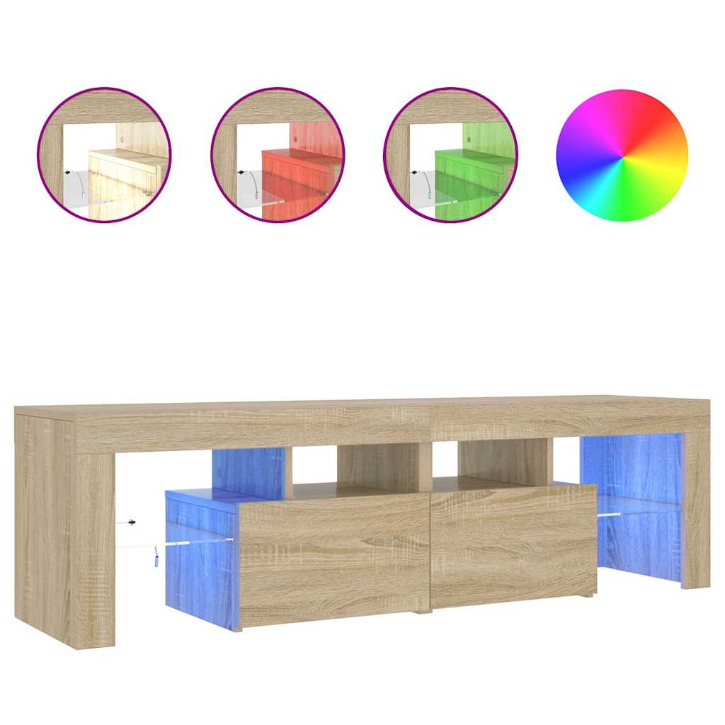 tv-bord med LED-lys 140x36,5x40 cm sonoma-eg