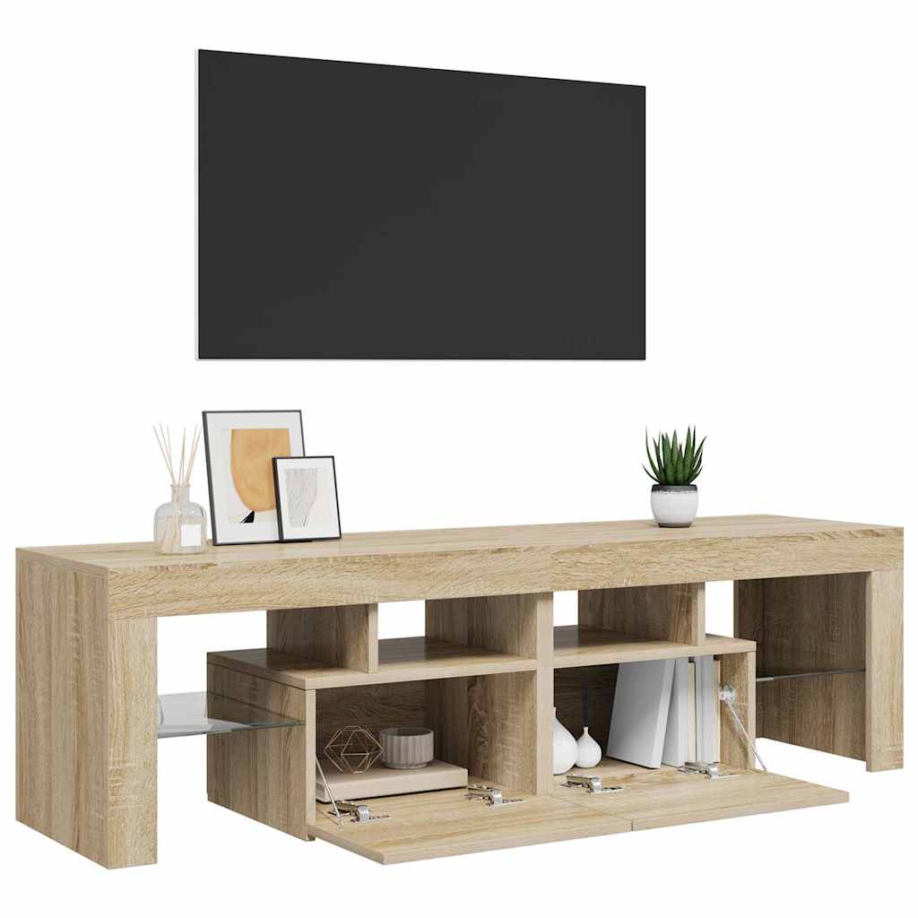 tv-bord med LED-lys 140x36,5x40 cm sonoma-eg