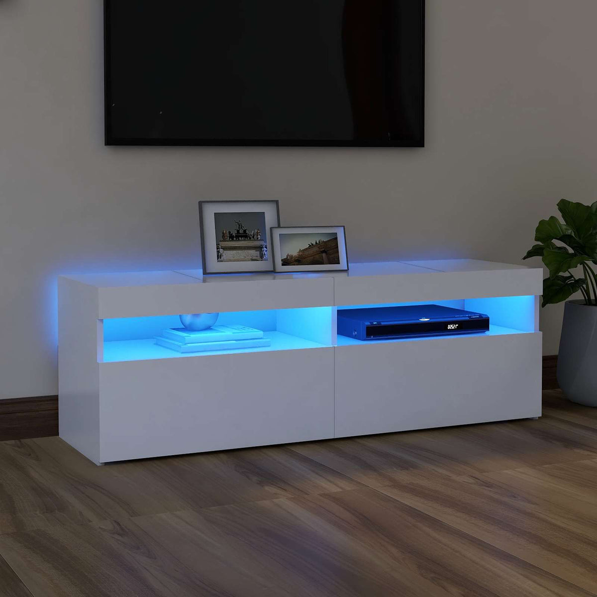 tv-skab med LED-lys 120x35x40 cm hvid