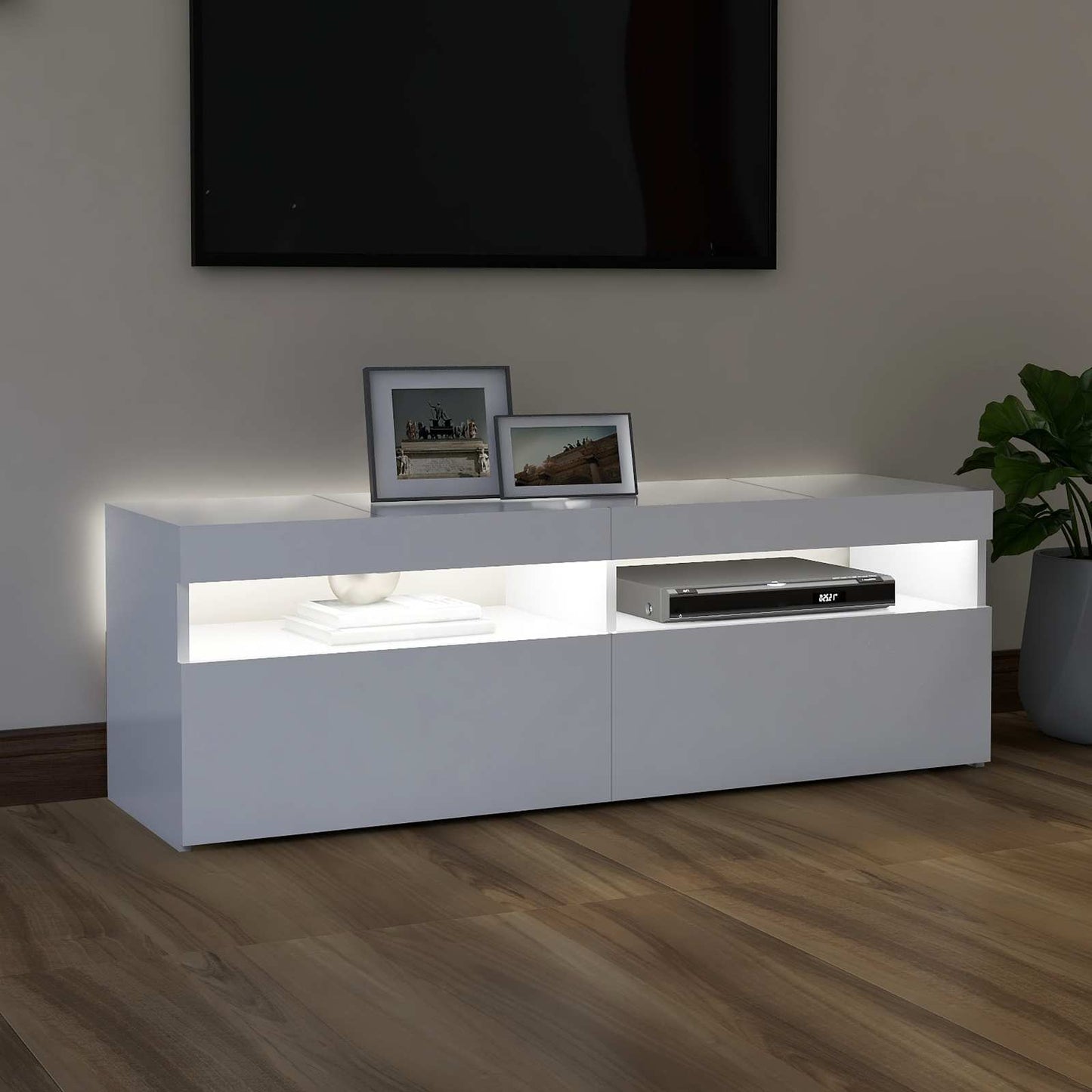 tv-skab med LED-lys 120x35x40 cm hvid