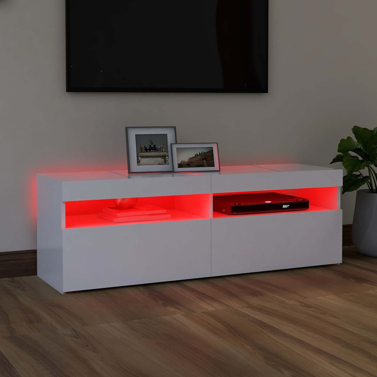 tv-skab med LED-lys 120x35x40 cm hvid