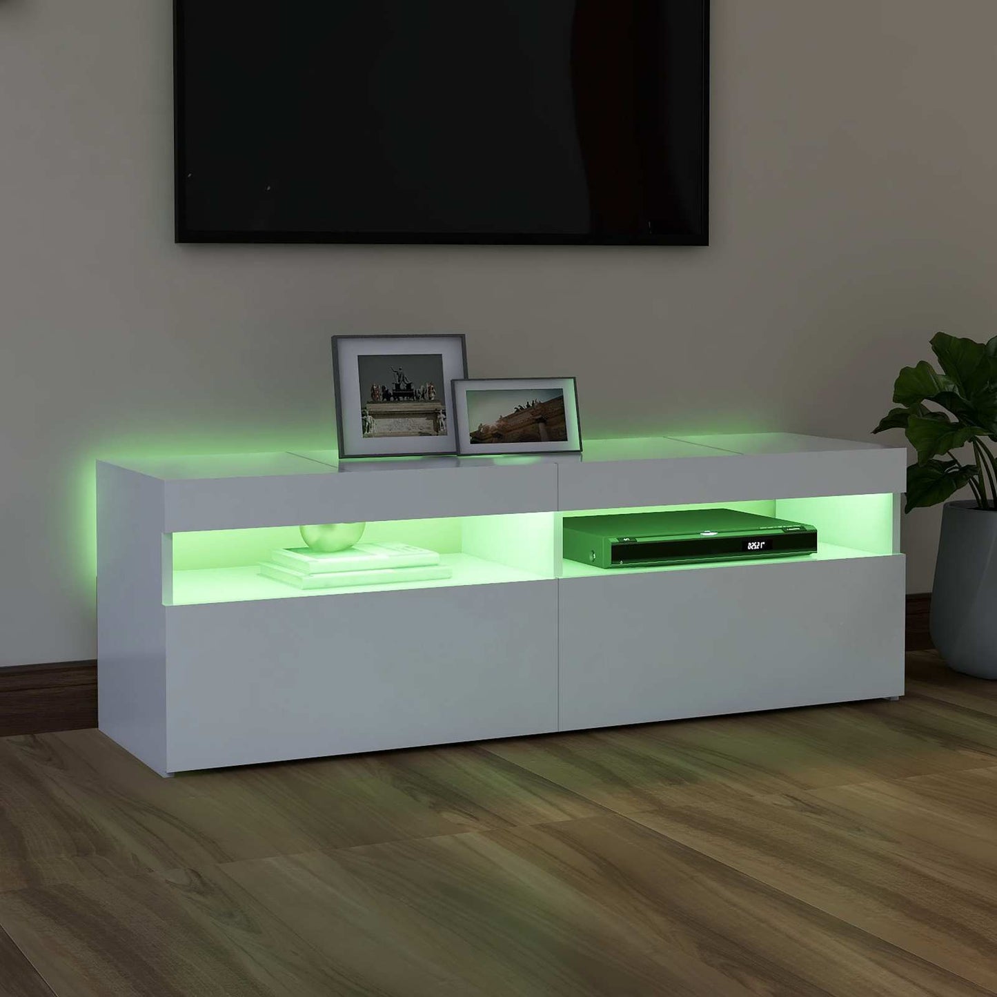 tv-skab med LED-lys 120x35x40 cm hvid