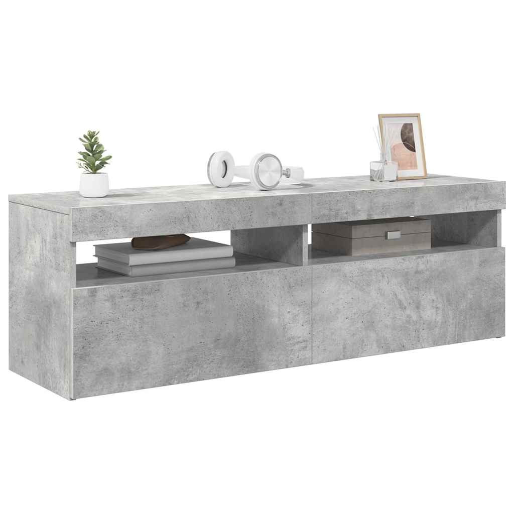 tv-bord med LED-lys 120x35x40 cm betongrå