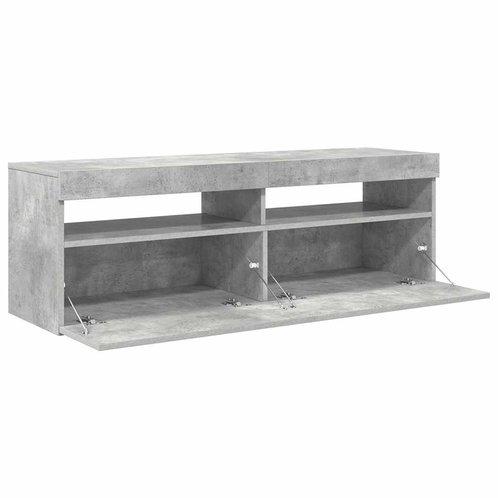 tv-bord med LED-lys 120x35x40 cm betongrå
