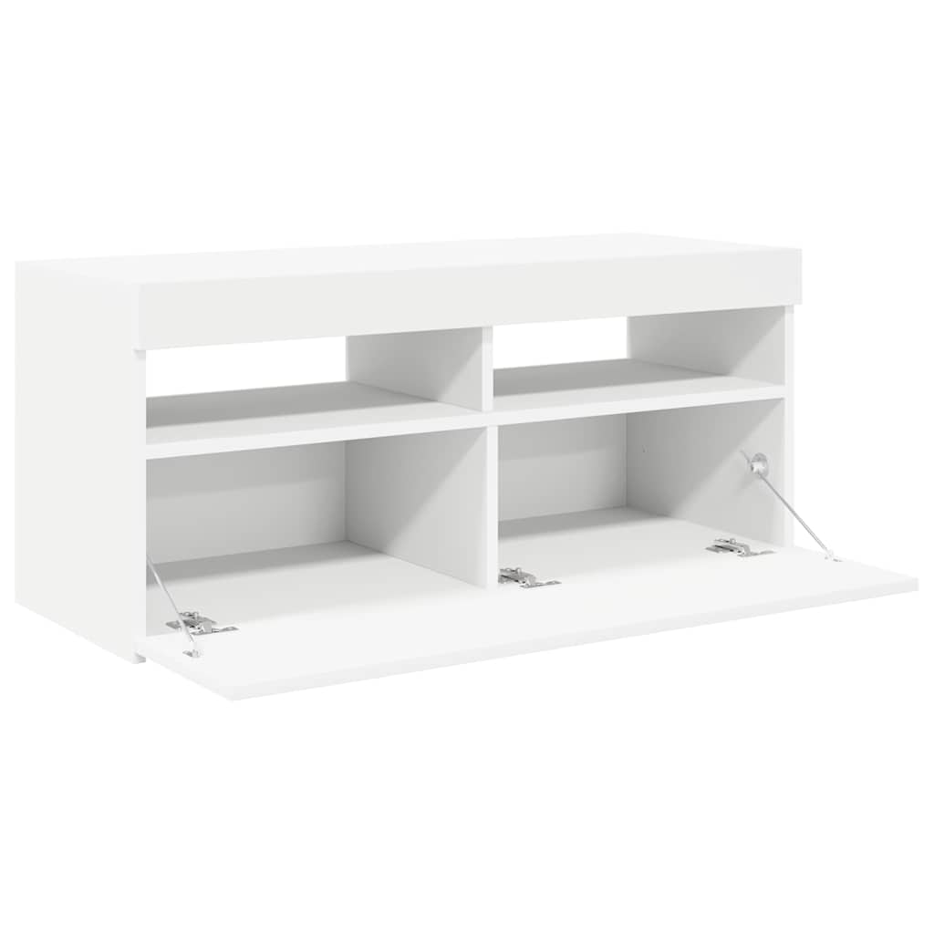 tv-skab med LED-lys 90x35x40 cm hvid