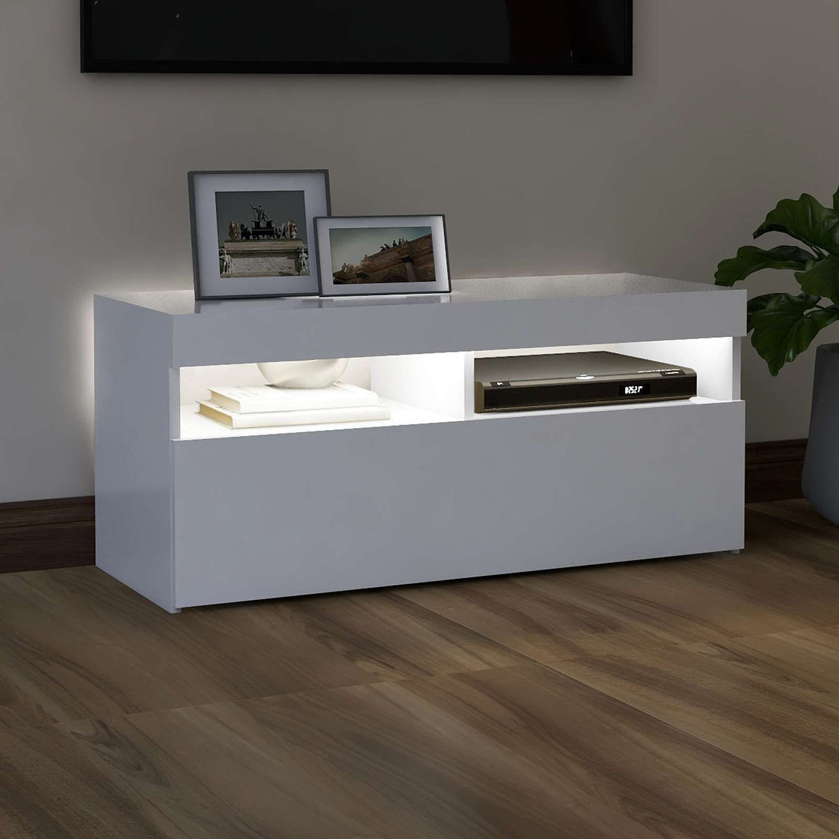 tv-skab med LED-lys 90x35x40 cm hvid