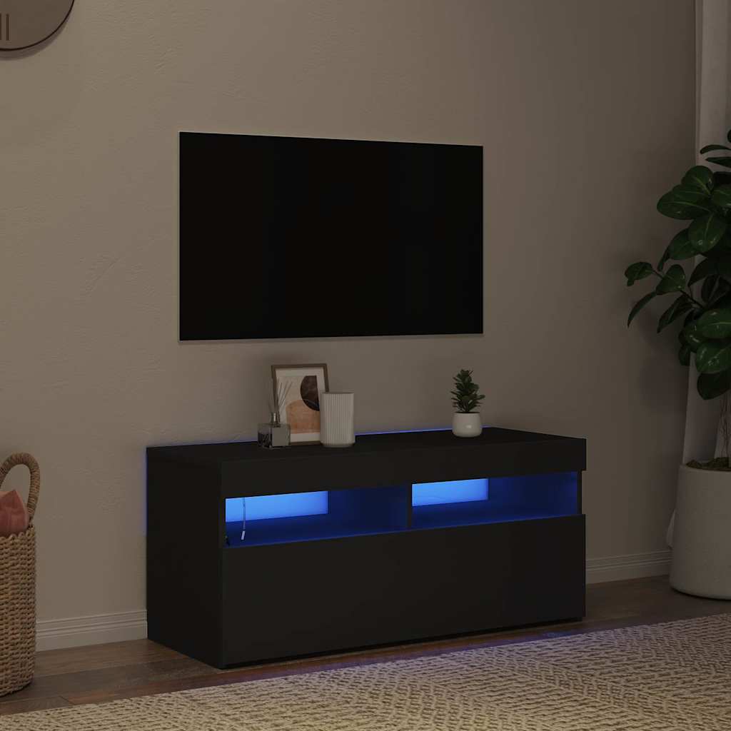 tv-bord med LED-lys 90x35x40 cm sort
