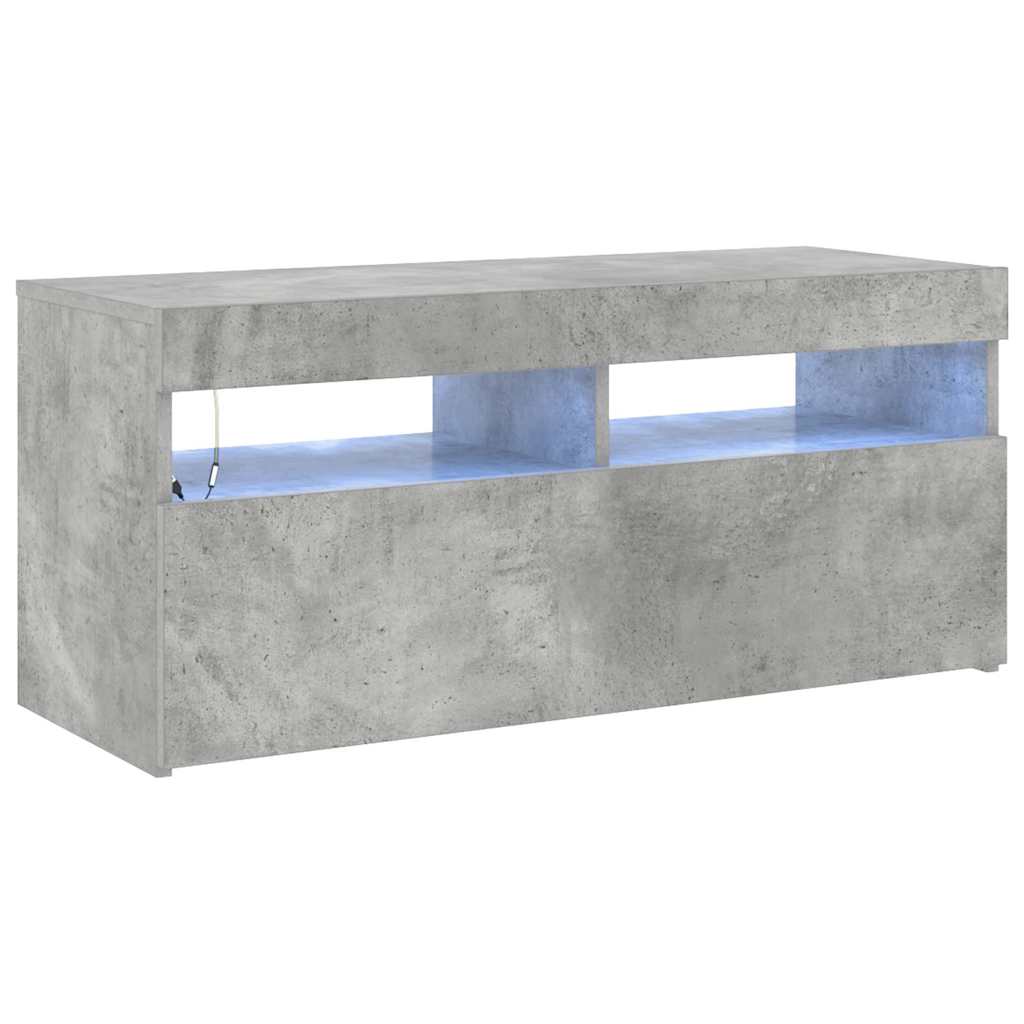 tv-bord med LED-lys 90x35x40 cm betongrå
