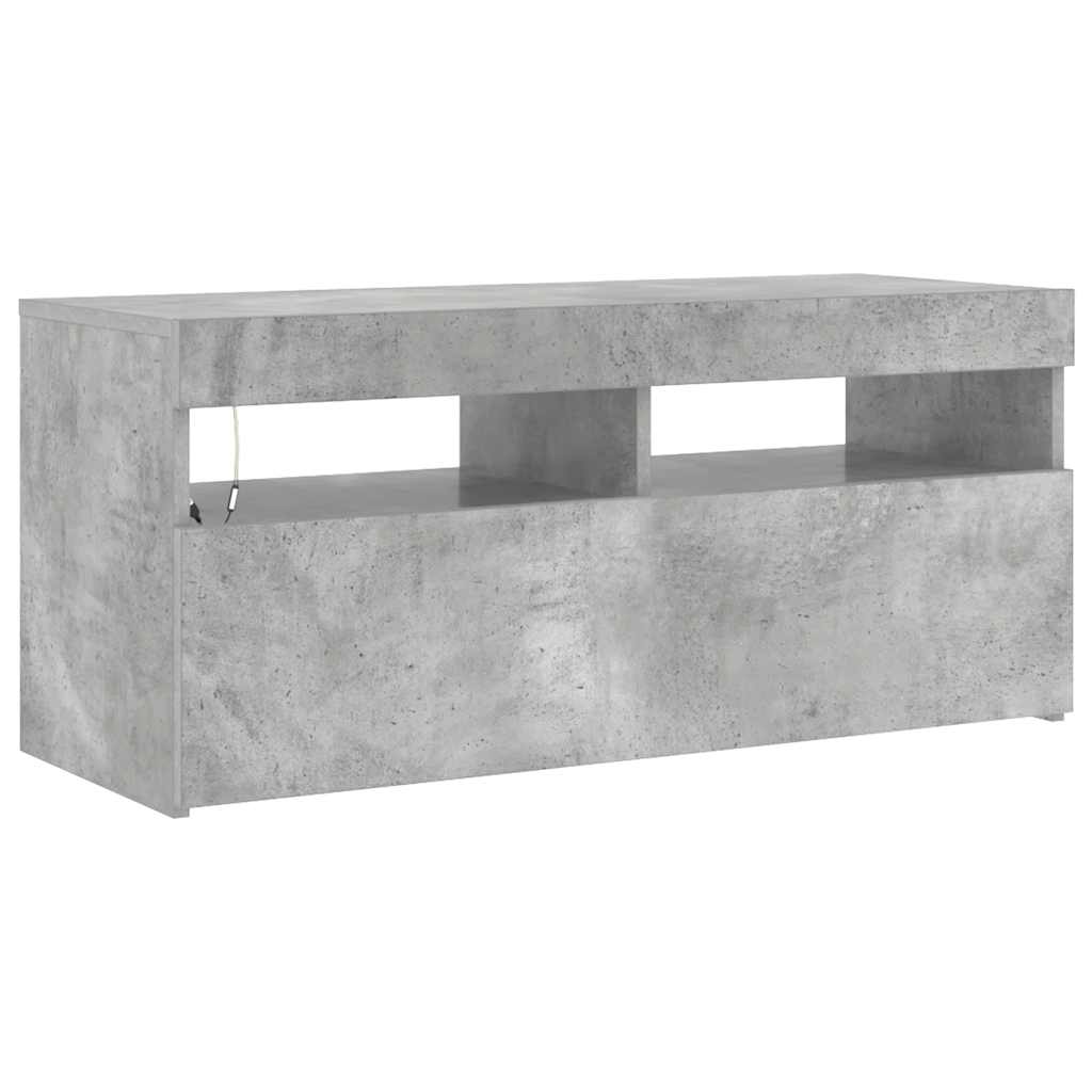 tv-bord med LED-lys 90x35x40 cm betongrå