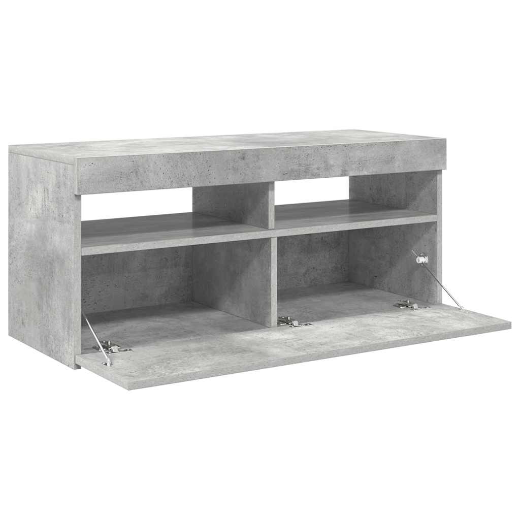 tv-bord med LED-lys 90x35x40 cm betongrå