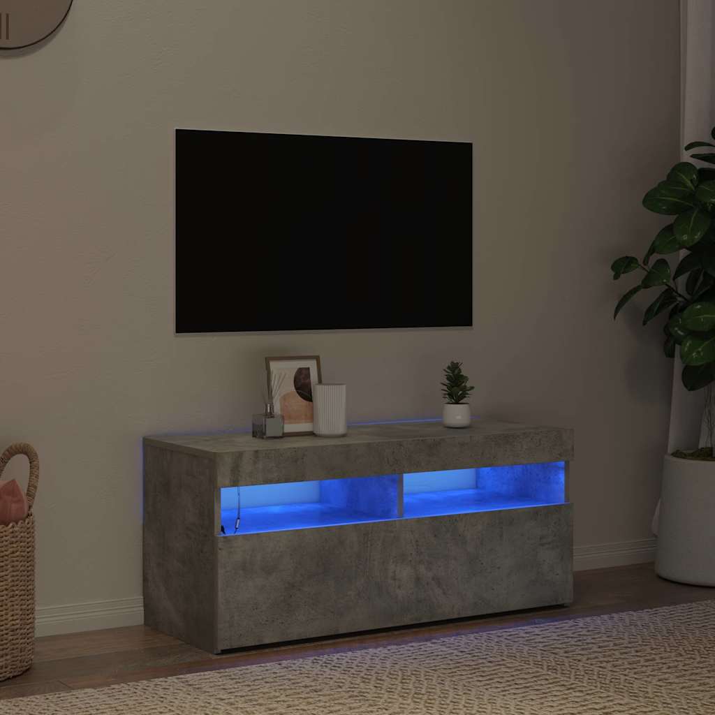 tv-bord med LED-lys 90x35x40 cm betongrå