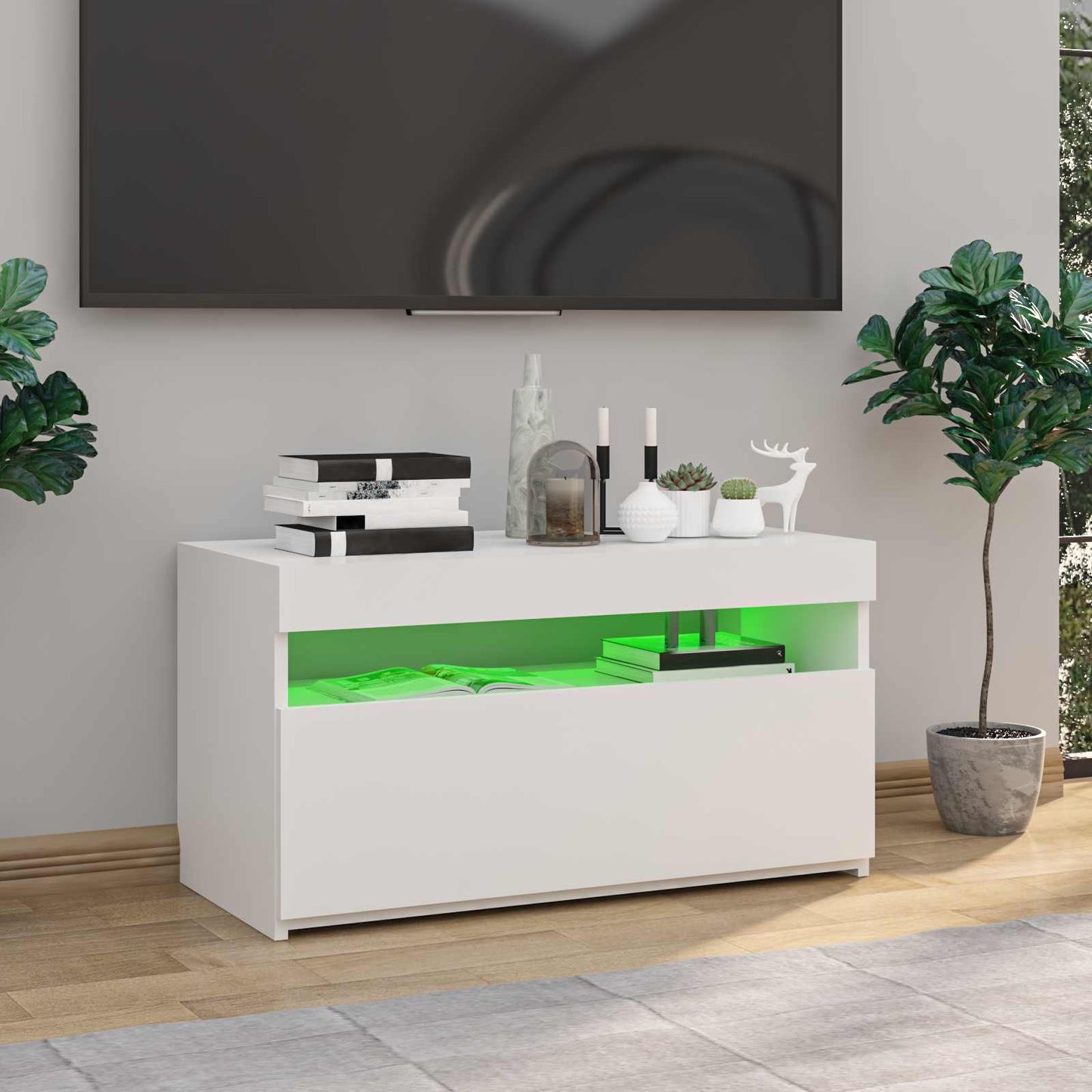 tv-bord med LED-lys 75x35x40 cm hvid