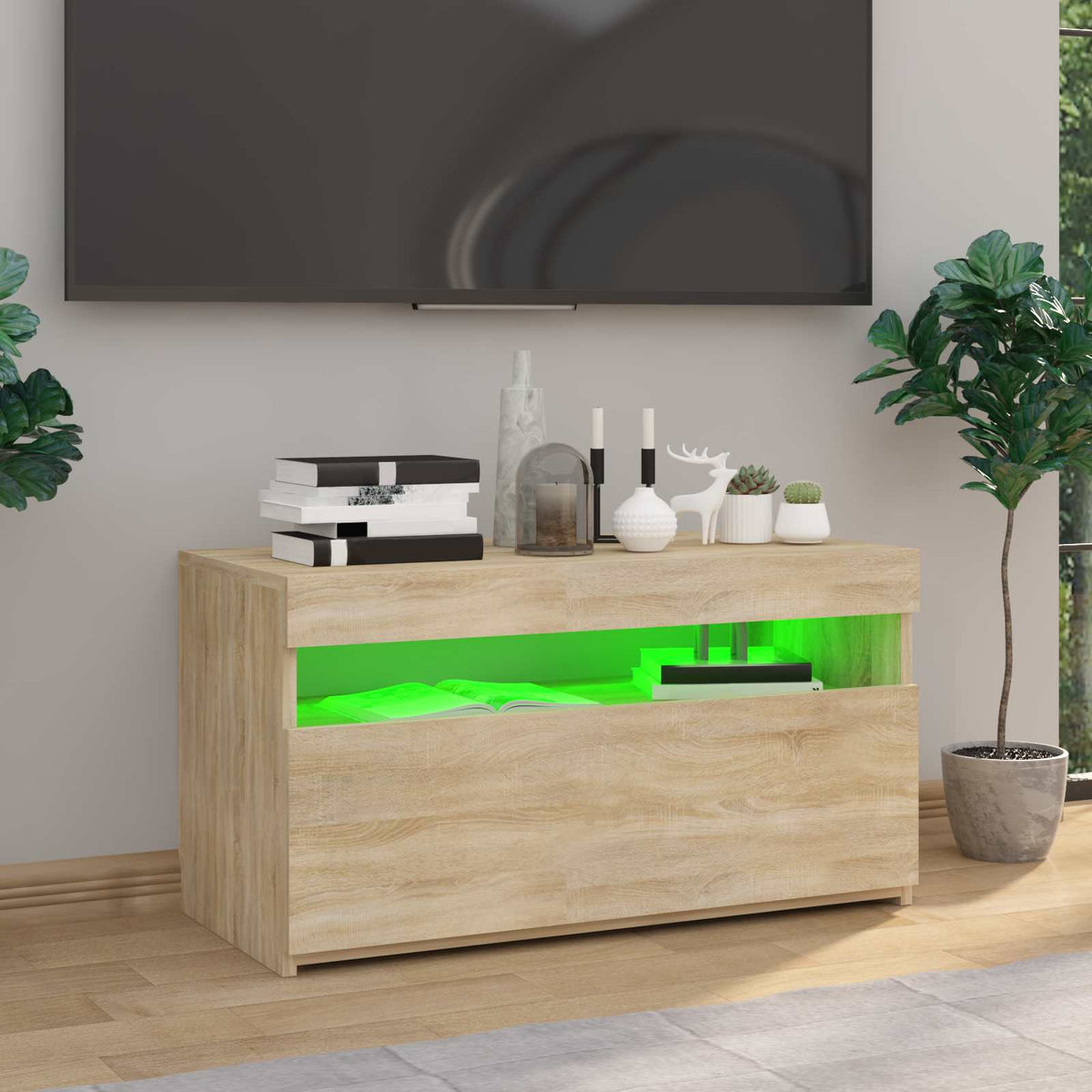 tv-bord med LED-lys 70x35x40 cm sonoma-eg