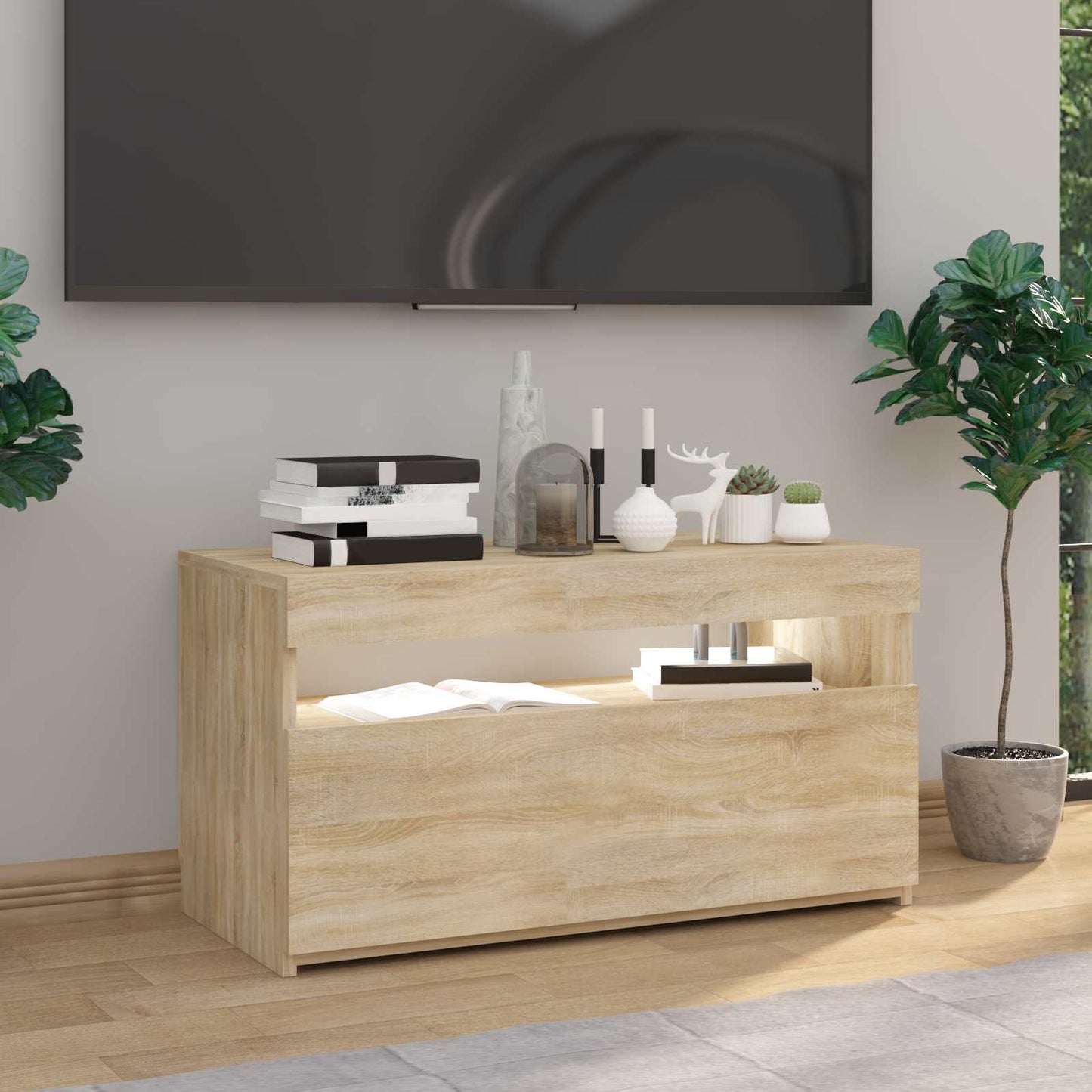 tv-bord med LED-lys 70x35x40 cm sonoma-eg