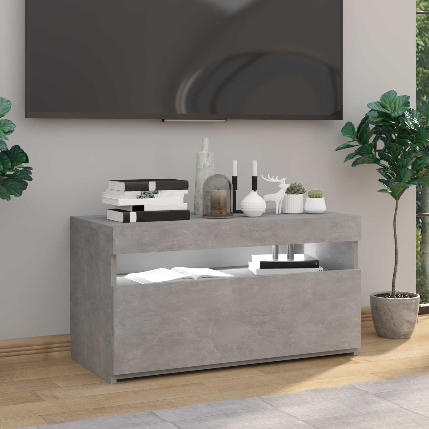 tv-bord med LED-lys 75x35x40 cm betongrå