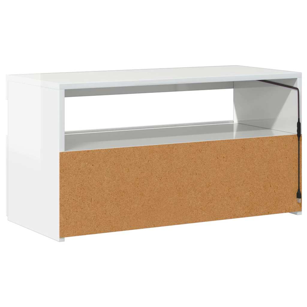 tv-bord med LED-lys 75x35x40 cm hvid højglans