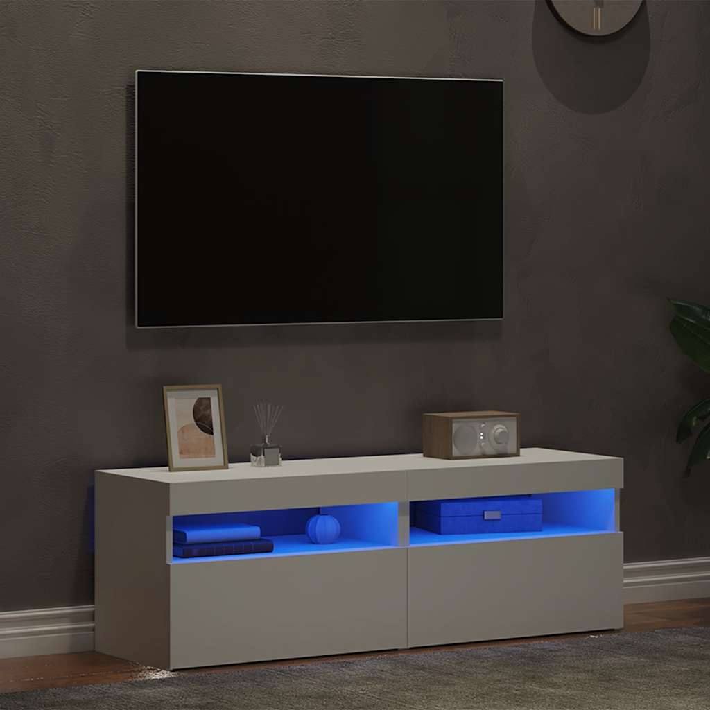 tv-borde med LED-lys 2 stk. 60x35x40 cm hvid