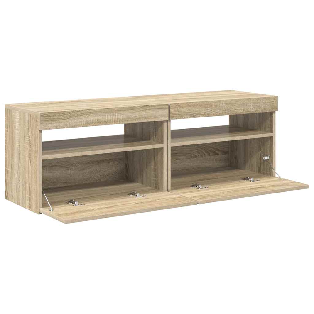 tv-borde med LED-lys 2 stk. 60x35x40 cm sonoma-eg
