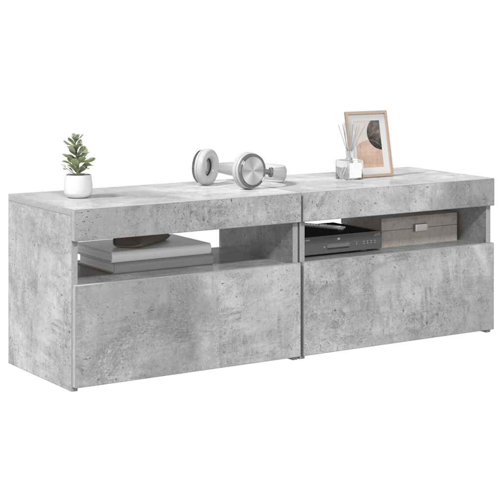 tv-borde med LED-lys 2 stk. 60x35x40 cm betongrå