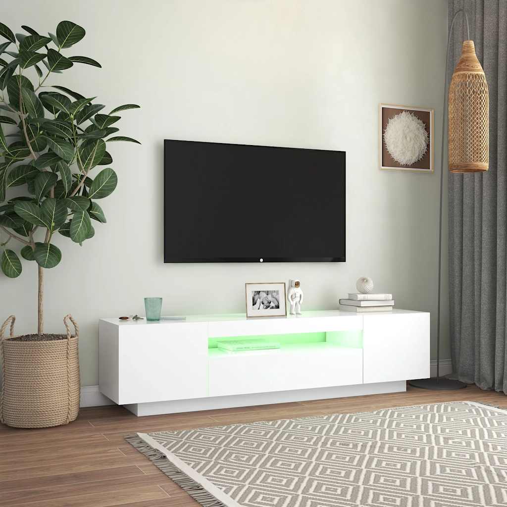 tv-skab med LED-lys 160x35x40 cm hvid