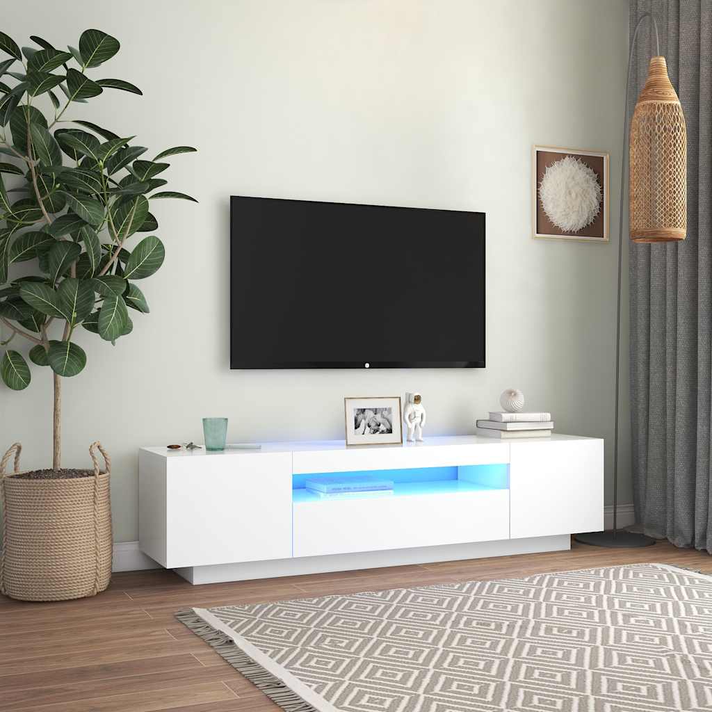 tv-skab med LED-lys 160x35x40 cm hvid