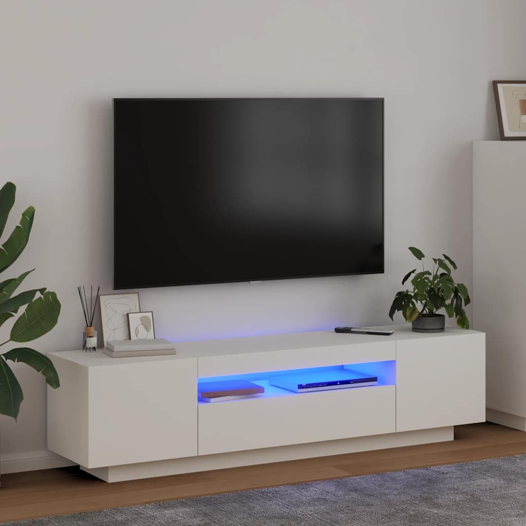 tv-skab med LED-lys 160x35x40 cm hvid