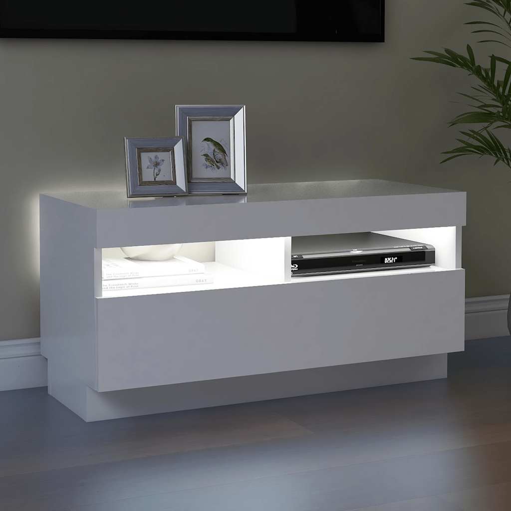 tv-skab med LED-lys 80x35x40 cm hvid