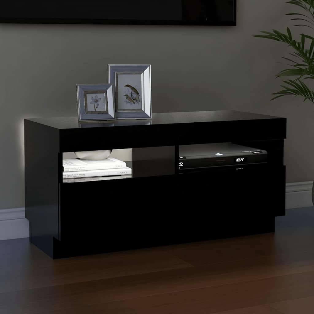 tv-bord med LED-lys 80x35x40 cm sort