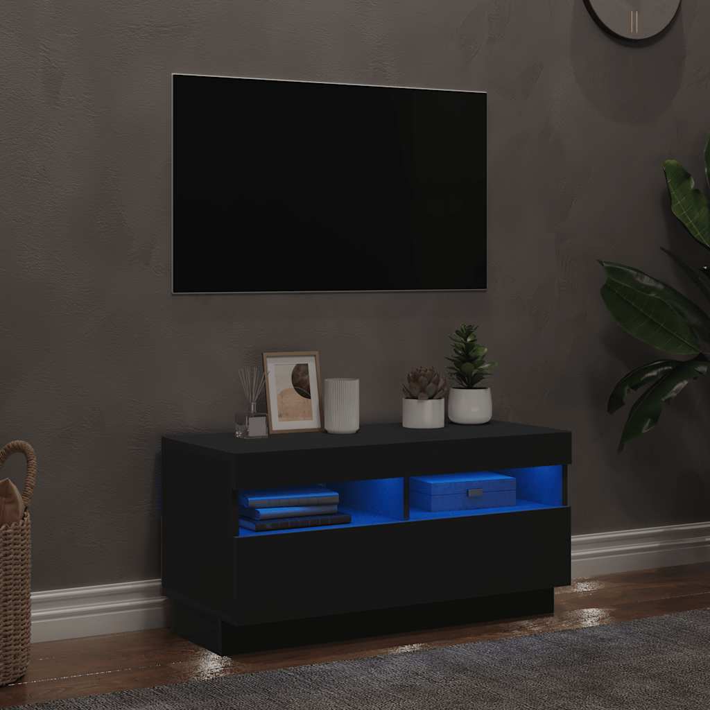 tv-bord med LED-lys 80x35x40 cm sort
