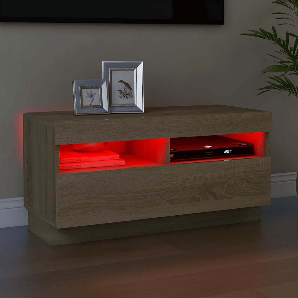 tv-bord med LED-lys 80x35x40 cm sonoma-eg