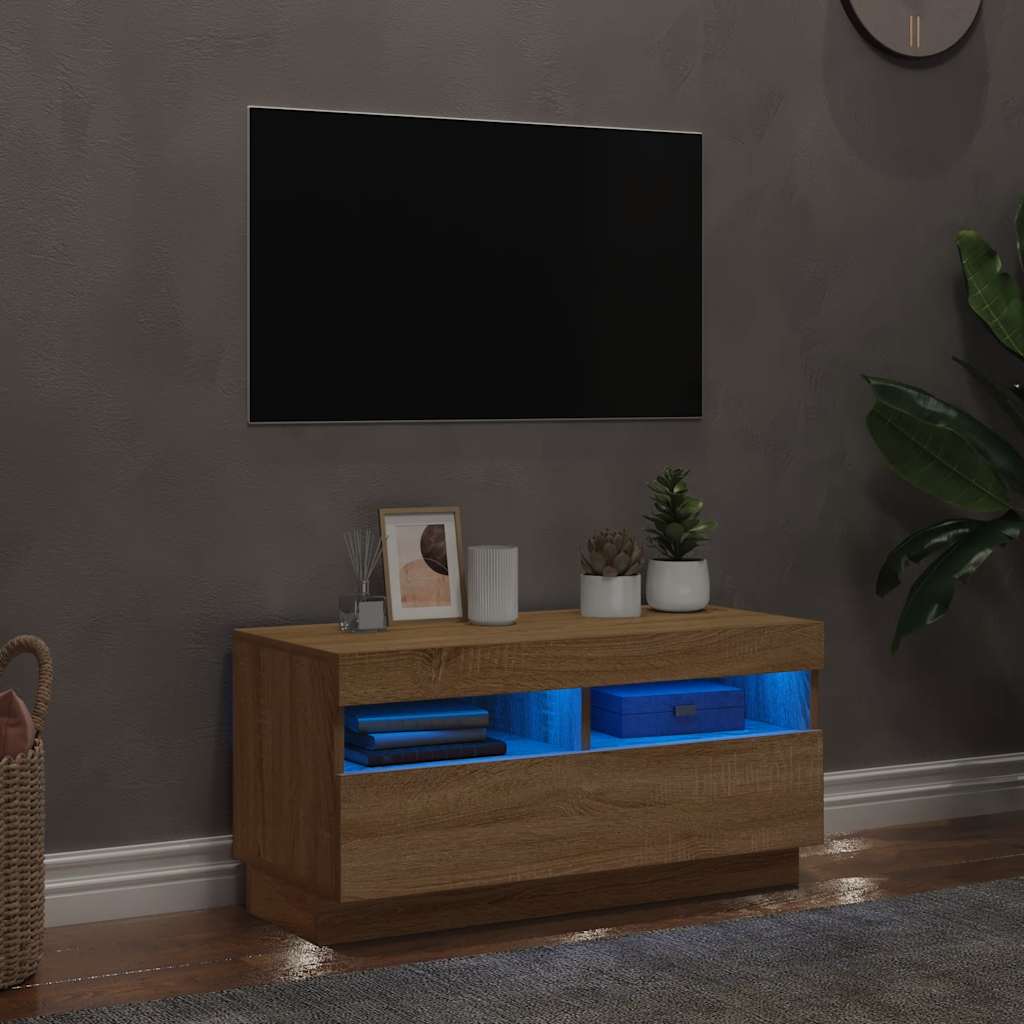 tv-bord med LED-lys 80x35x40 cm sonoma-eg