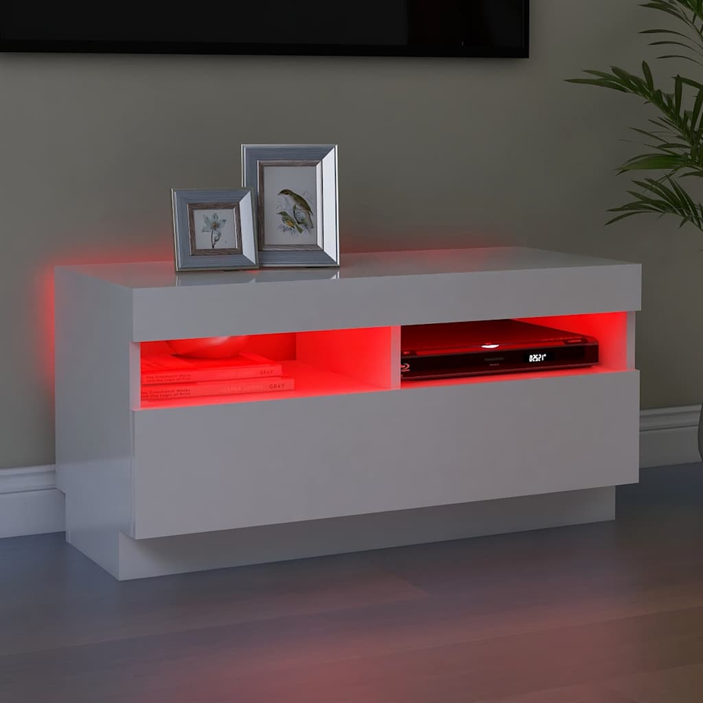 tv-skab med LED-lys 80x35x40 cm hvid højglans