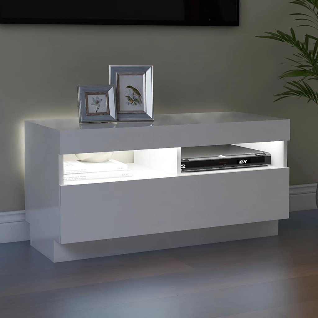 tv-skab med LED-lys 80x35x40 cm hvid højglans