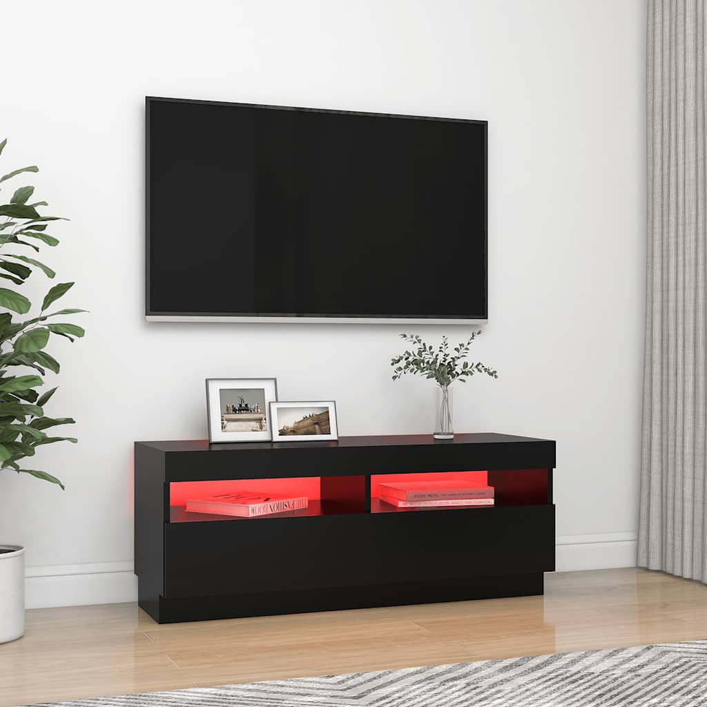 tv-skab med LED-lys 100x35x40 cm sort