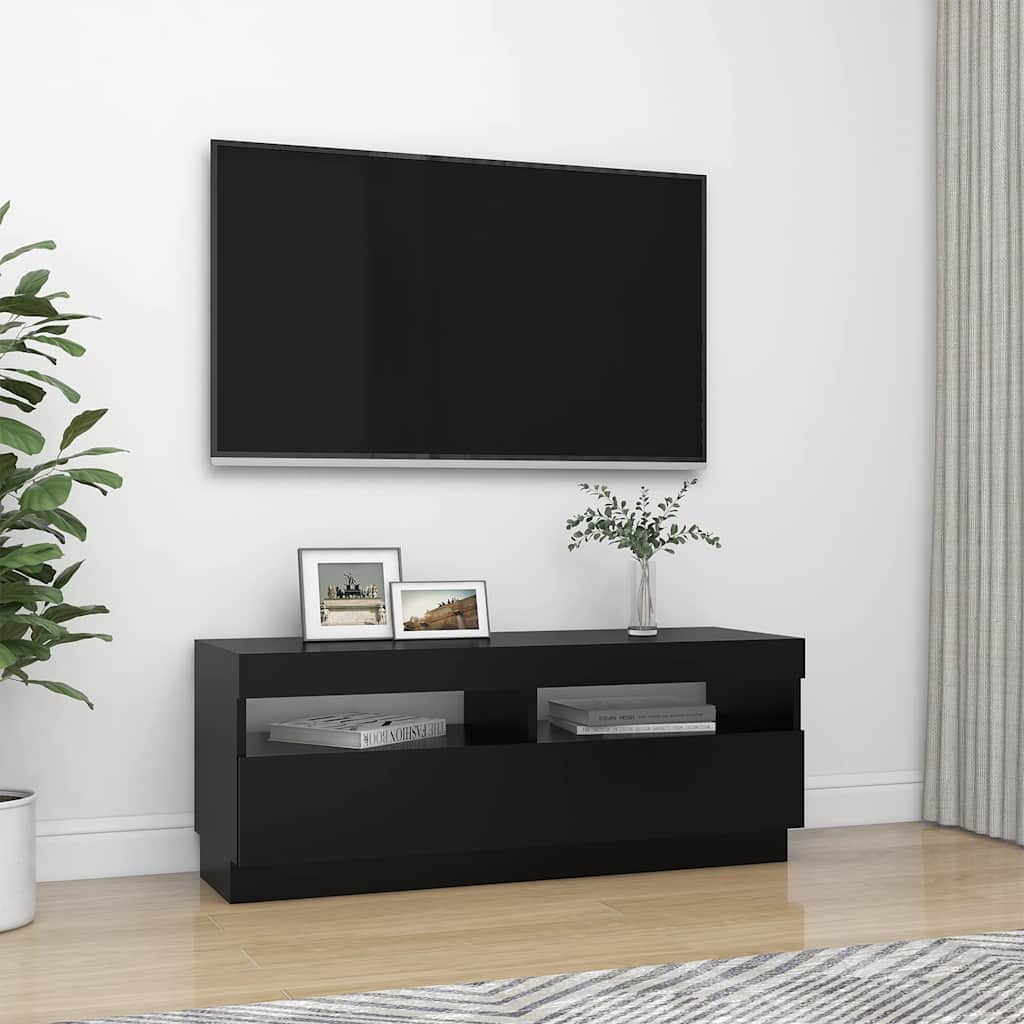 tv-skab med LED-lys 100x35x40 cm sort
