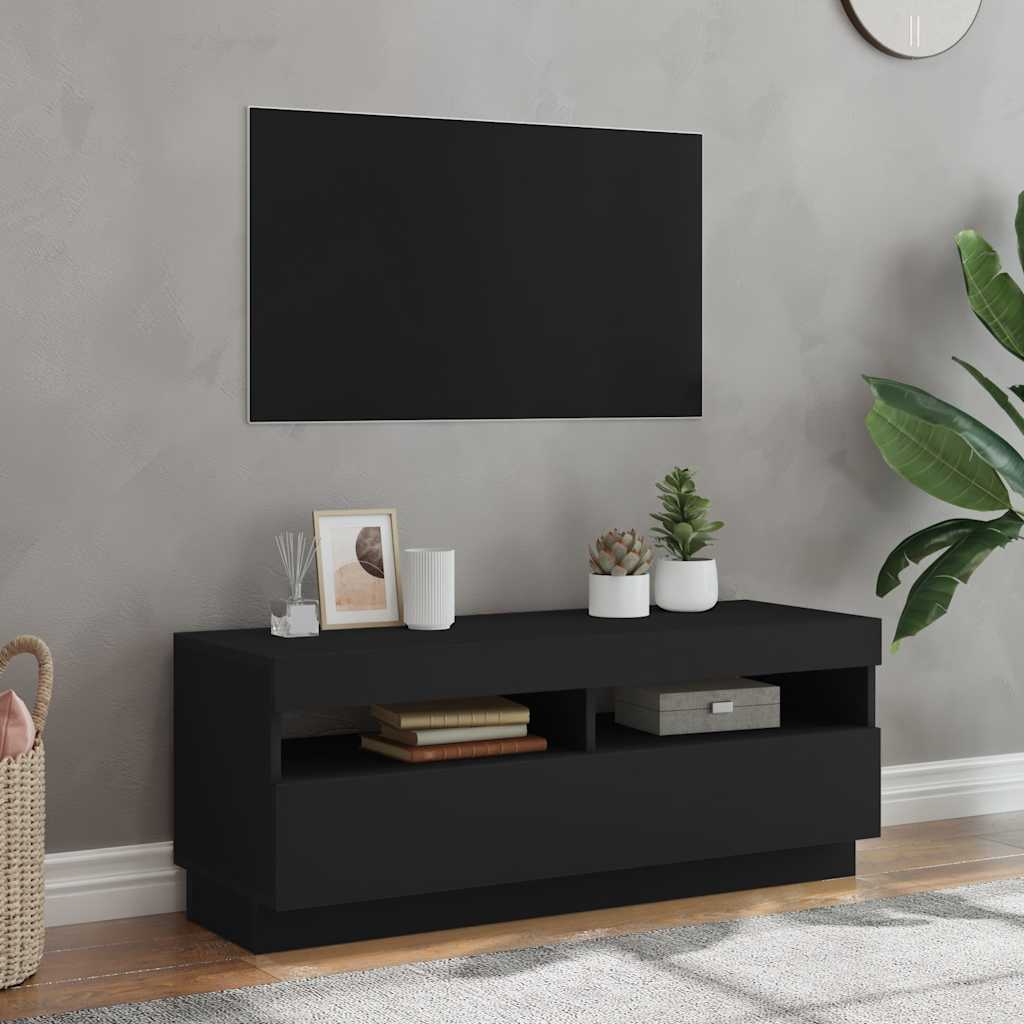 tv-skab med LED-lys 100x35x40 cm sort