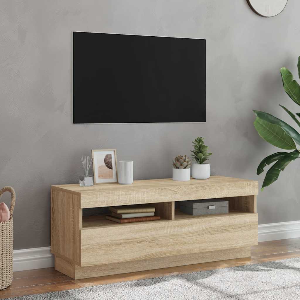tv-bord med LED-lys 100x35x40 cm sonoma-eg