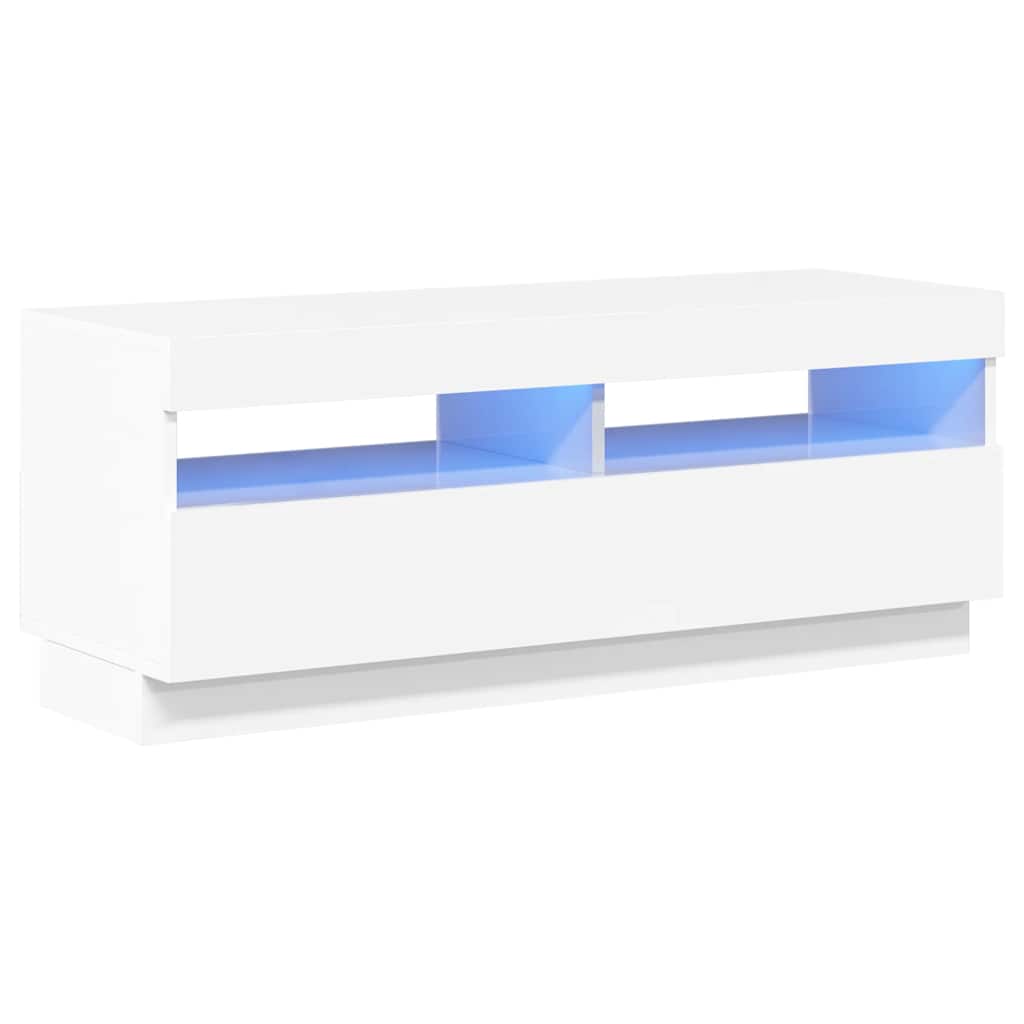 tv-skab med LED-lys 100x35x40 cm hvid højglans