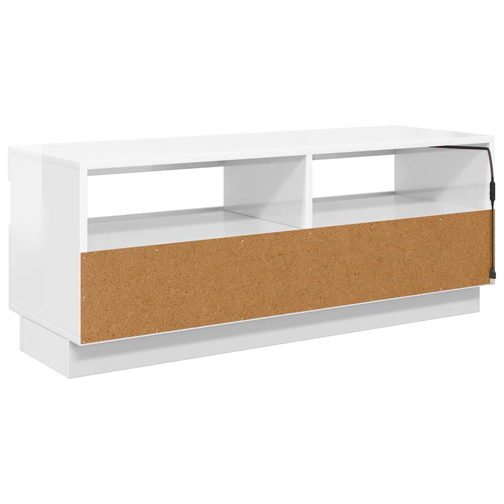 tv-skab med LED-lys 100x35x40 cm hvid højglans