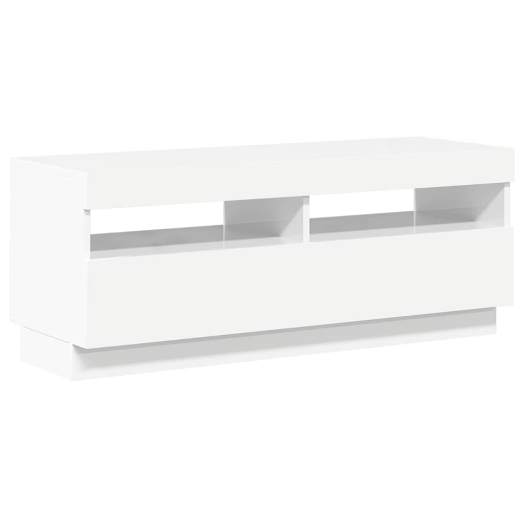 tv-skab med LED-lys 100x35x40 cm hvid højglans